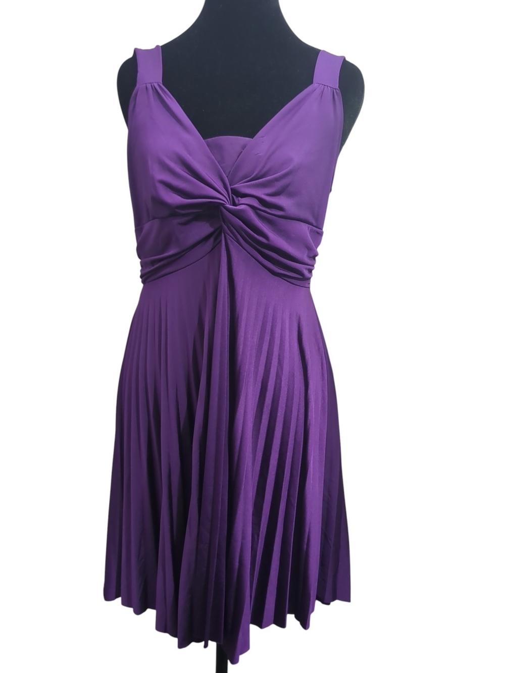 Vintage Y2K Lrg Khaki Krew Purple Twist Front Pleated Fit & Flare Cocktail Dress